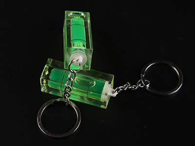 There are two plastic tubular bubble level vial with the key chain.